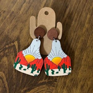 Sunset Desert Cactus Statement Earrings - Red, Green, Yellow western